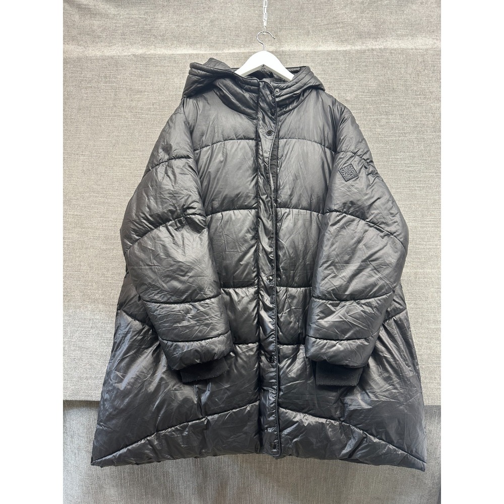 Steve Madden Puffer Jacket Women 3X Blackβ Insulated Snap Front Hooded Authentic